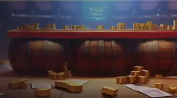 A scene of barrels and scattered coins, representing the jackpot tournament at Vodka Gambling Platform.