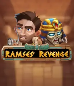 Uncover the thrilling world of Ramses' Revenge slot by Relax Gaming, highlighting a startled explorer and a menacing mummy against an Egyptian tomb backdrop. This image depicts the adventure of Egyptian archaeology, great for adventure seekers, offering a captivating gaming experience. 